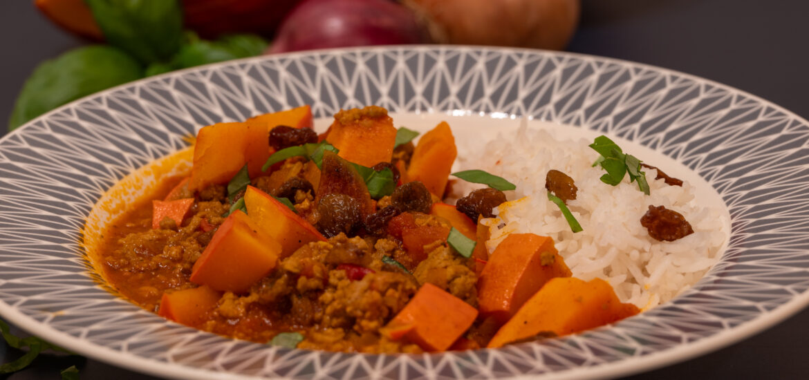 Curry mit Kürbis und Hackfleisch